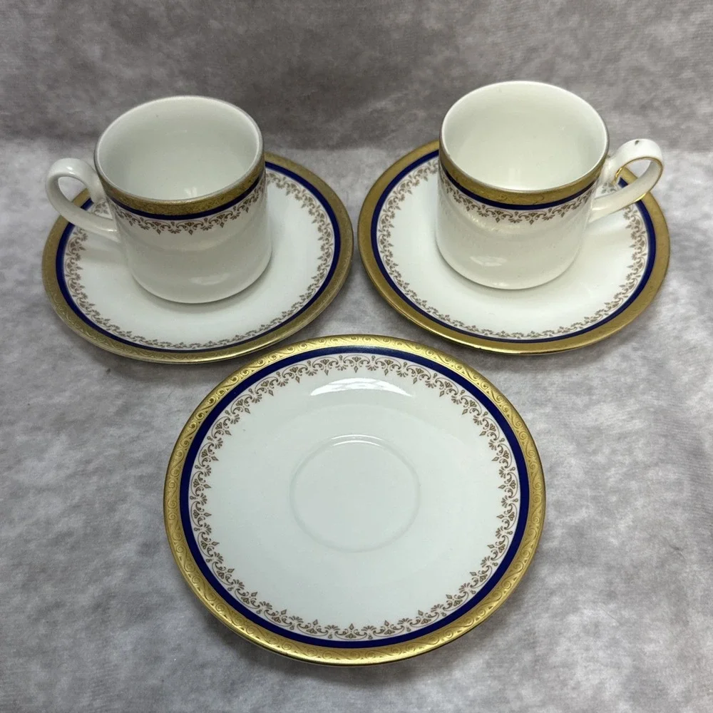 Tirschenreuth Bavaria Demitasse‎ Cup & Saucer Cobalt Blue Gold Germany VTG